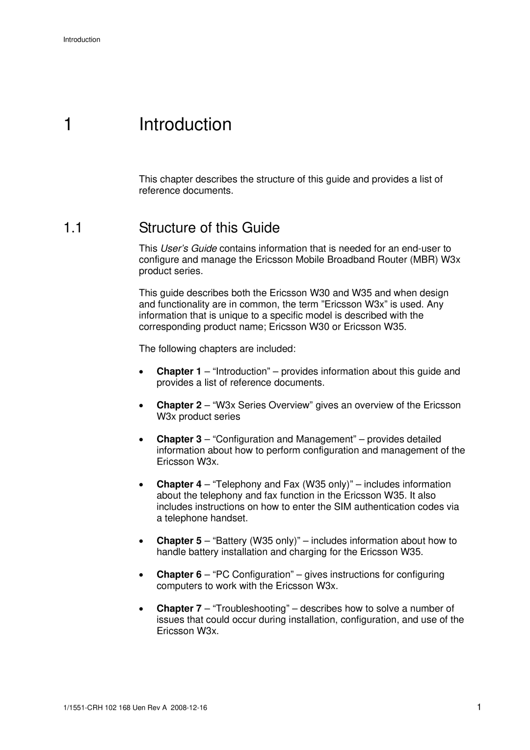 Ericsson W3X manual Introduction, Structure of this Guide 