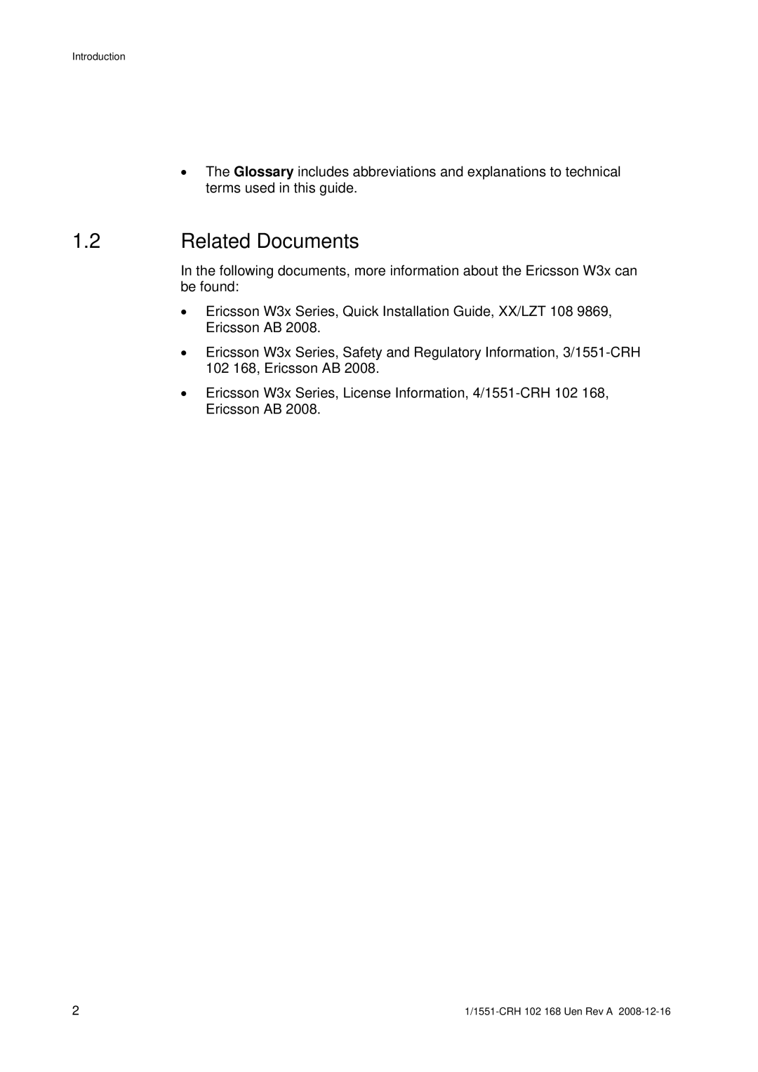 Ericsson W3X manual Related Documents 