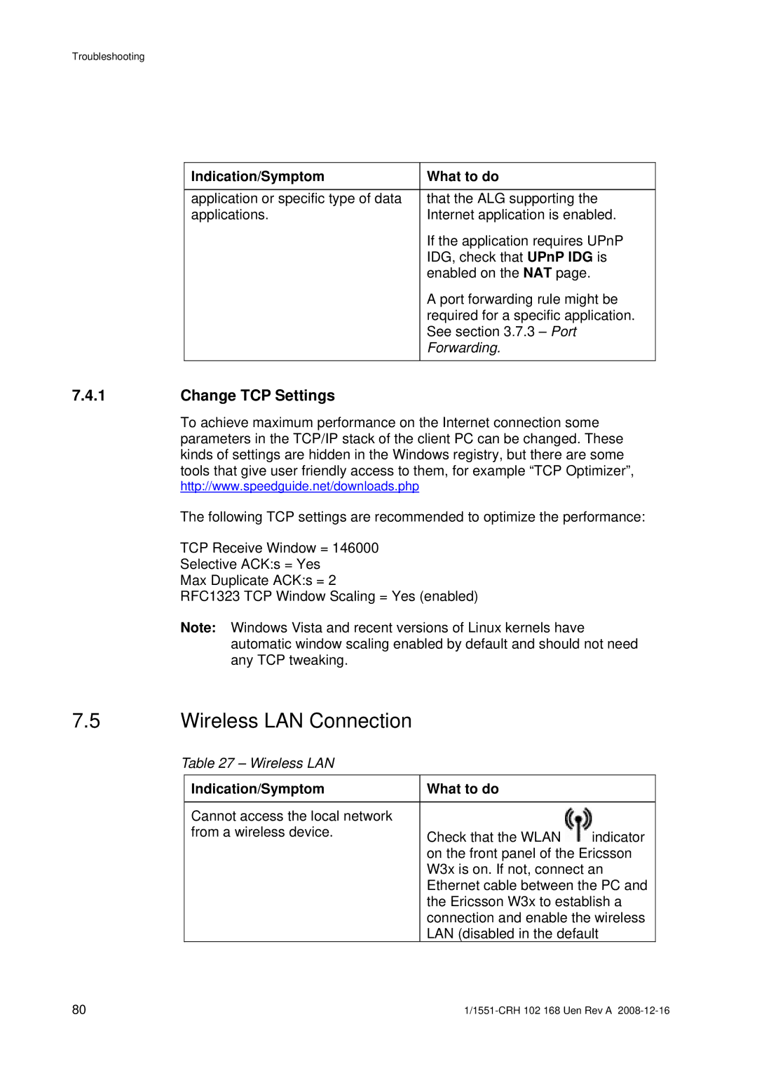 Ericsson W3X manual Wireless LAN Connection, Change TCP Settings 