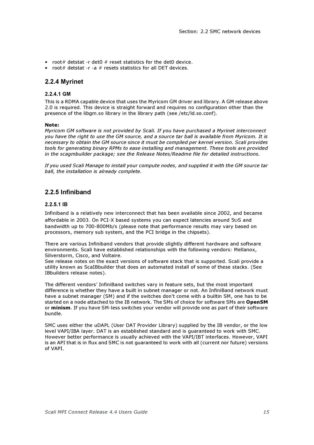 Escali 4.4 manual Myrinet, Infiniband, 4.1 GM, 5.1 IB 