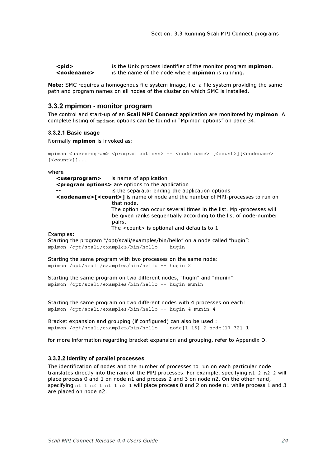 Escali 4.4 manual Mpimon monitor program, Basic usage, Identity of parallel processes 