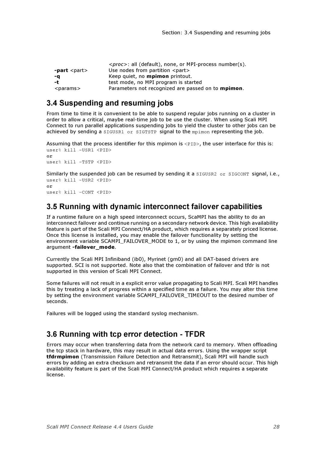 Escali 4.4 manual Suspending and resuming jobs, Running with dynamic interconnect failover capabilities, Part part 