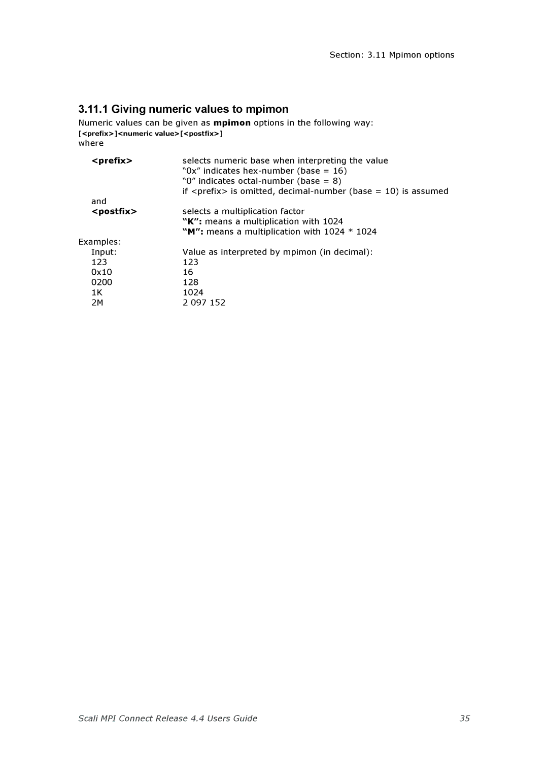 Escali 4.4 manual Giving numeric values to mpimon, Prefix, Postfix 