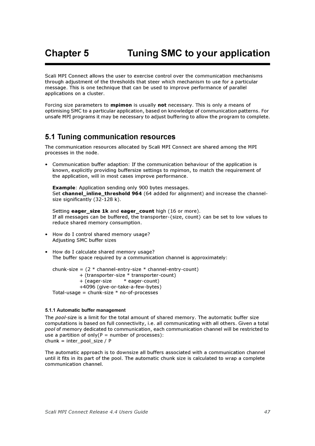 Escali 4.4 manual Tuning communication resources, Automatic buffer management 