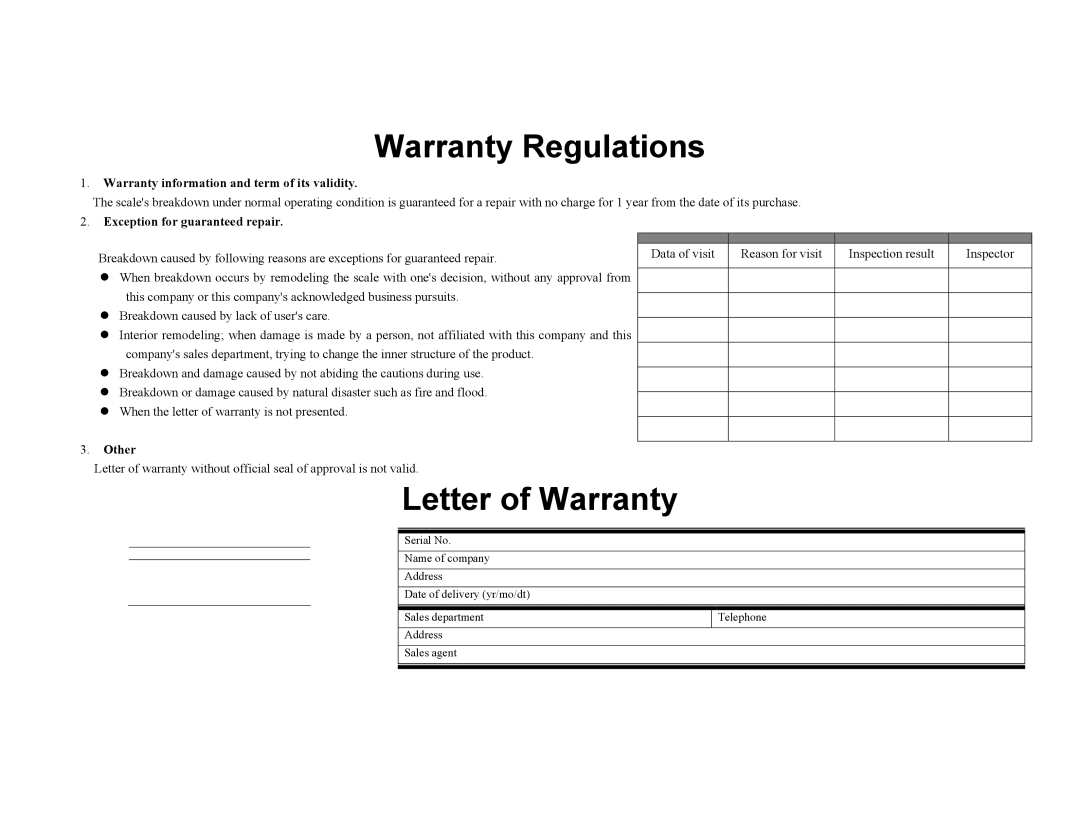 Escali E6CB, E3CB, E30CBB, E15CB Warranty information and term of its validity, Exception for guaranteed repair, Other 