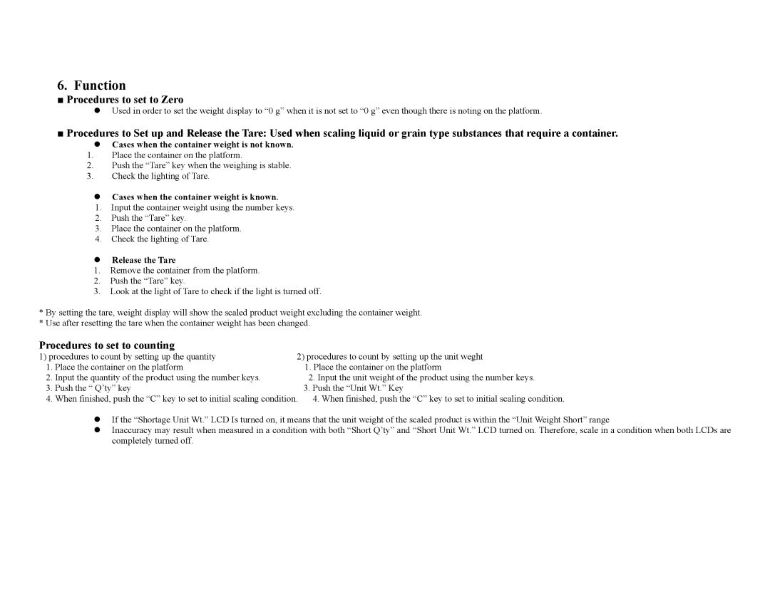 Escali E6CB, E3CB, E30CBB, E15CB manual Function, Procedures to set to Zero, Procedures to set to counting 