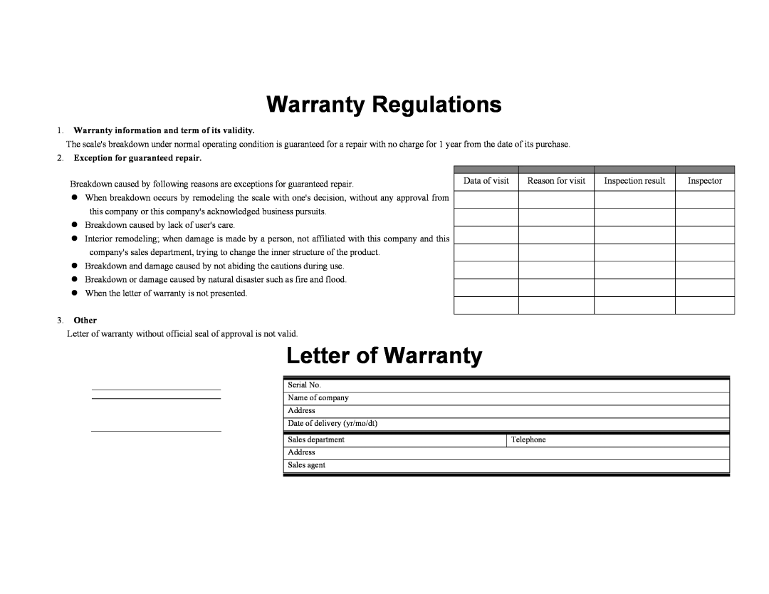 Escali E30CB, E6CB, E3CB Warranty Regulations, Letter of Warranty, Warranty information and term of its validity, Other 