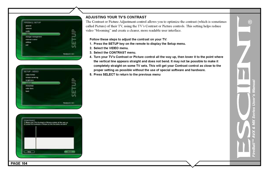 Escient AVX user manual Adjusting Your TV’S Contrast 