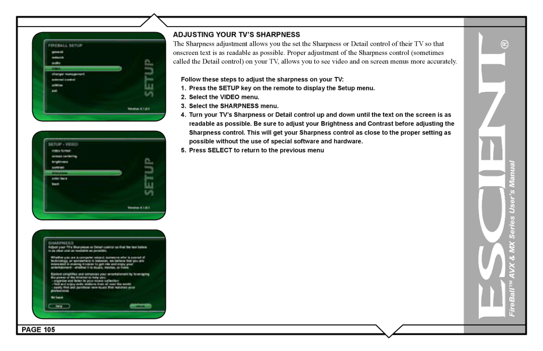 Escient AVX user manual Adjusting Your TV’S Sharpness 