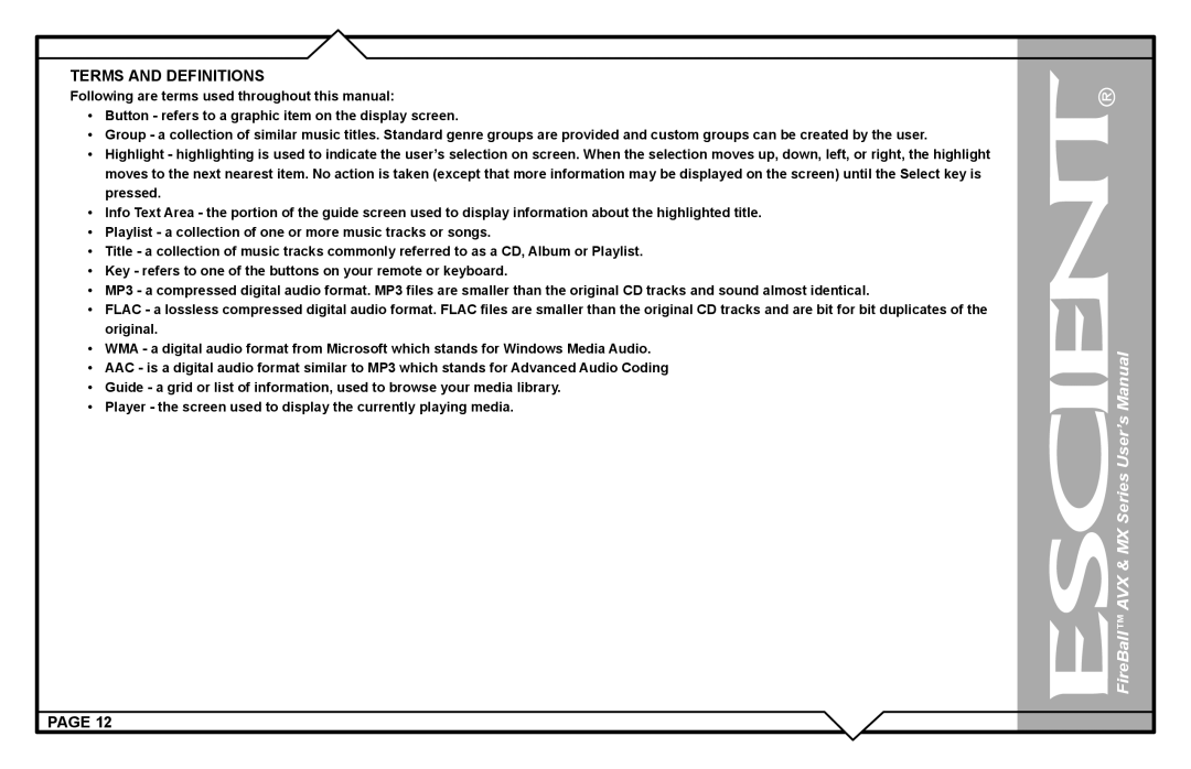 Escient AVX user manual Terms and Definitions 