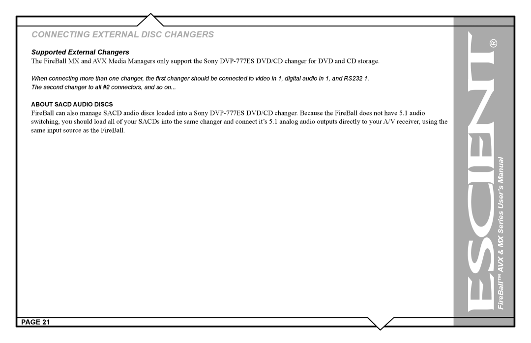 Escient AVX user manual Supported External Changers 