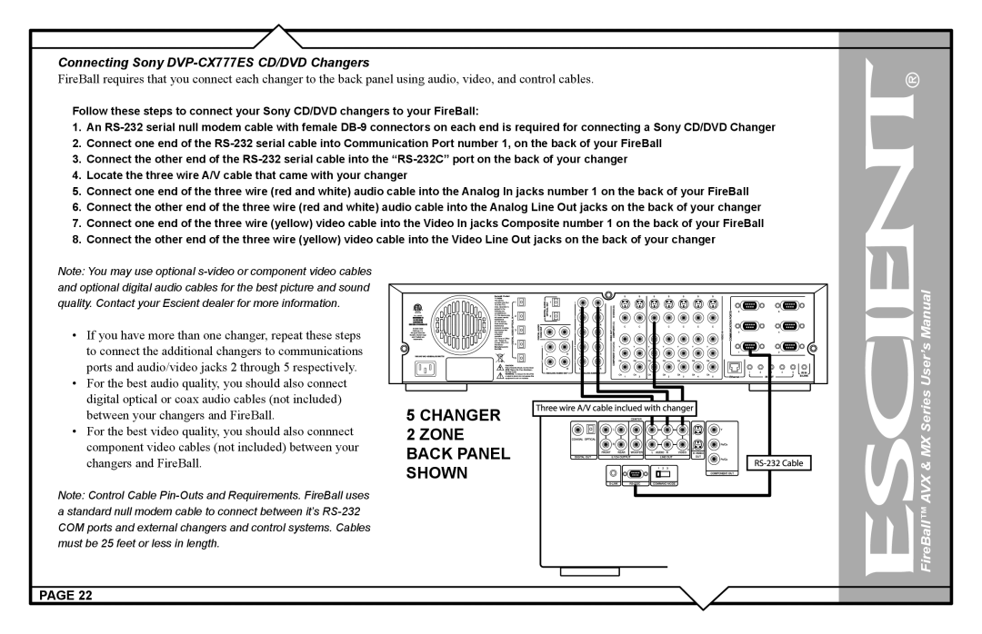 Escient AVX user manual Changer Zone Back Panel Shown 