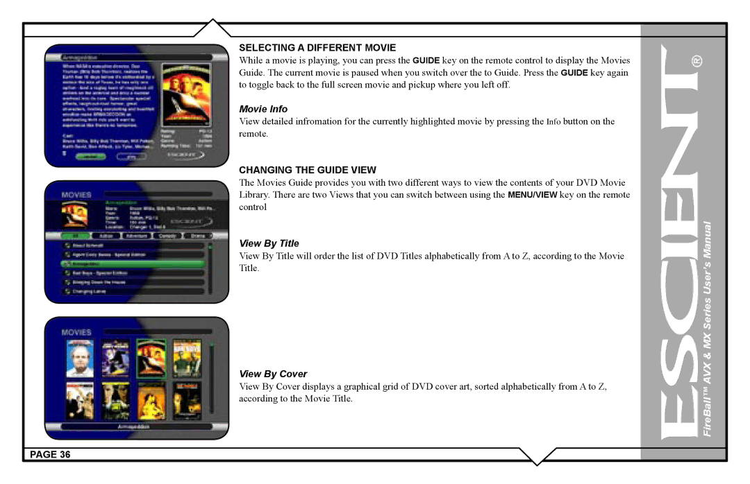 Escient AVX user manual Selecting a Different Movie, Movie Info, View By Title 