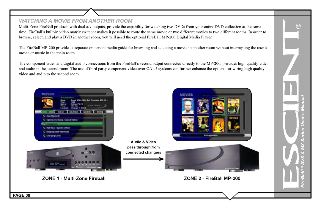 Escient AVX user manual Zone 1 Multi-Zone Fireball Zone 2 FireBall MP-200 