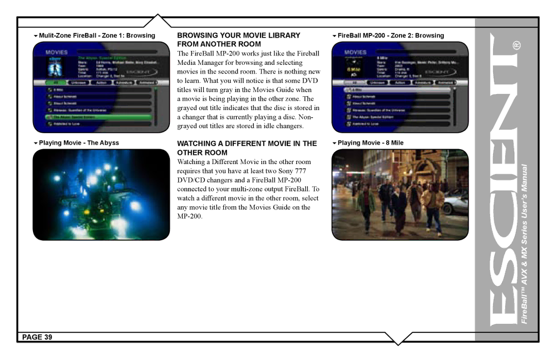 Escient AVX user manual Browsing Your Movie Library from Another Room, Watching a Different Movie in the Other Room 