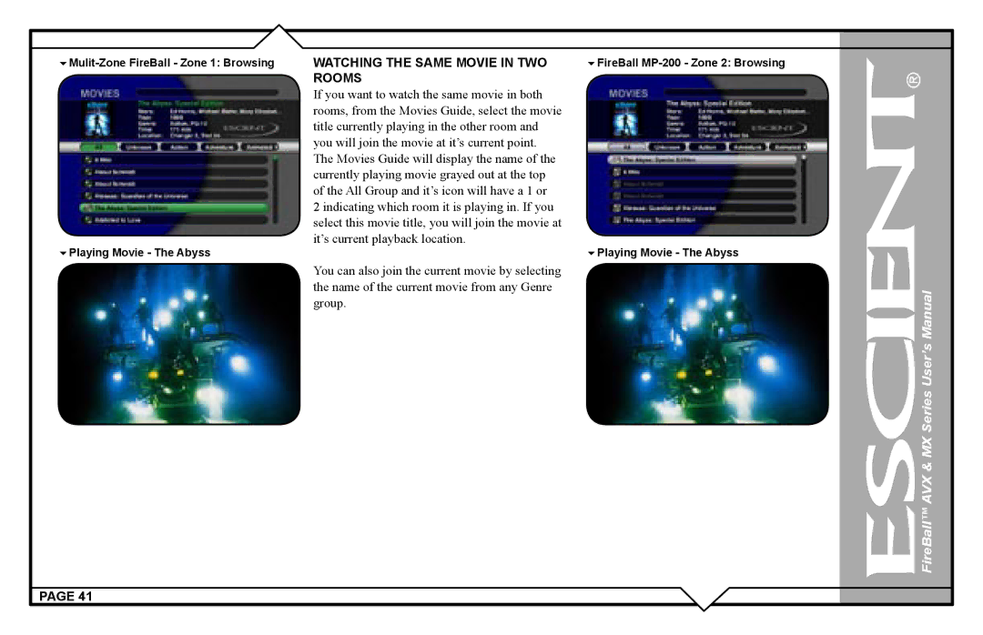 Escient AVX user manual Watching the Same Movie in TWO, Rooms 