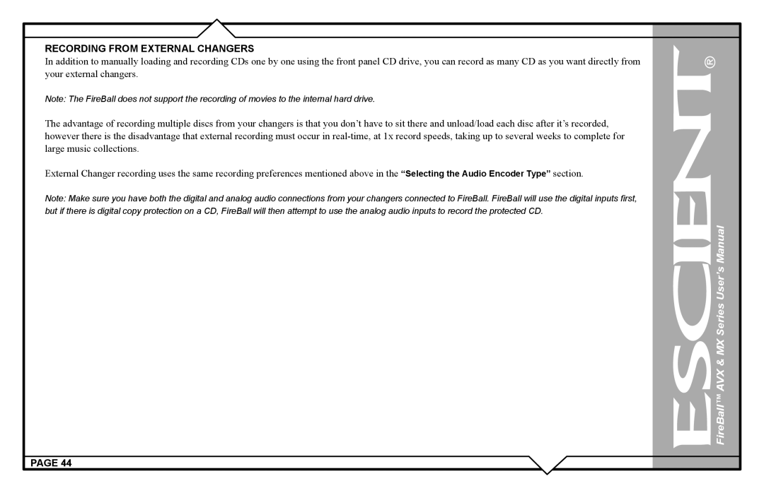 Escient AVX user manual Recording from External Changers 