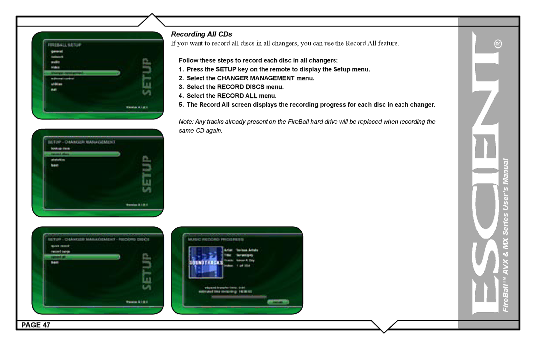 Escient AVX user manual Recording All CDs 