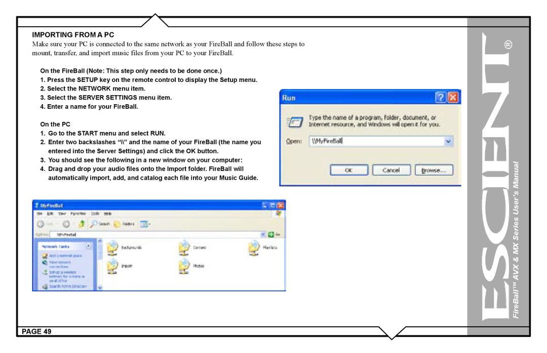 Escient AVX user manual Importing from a PC 