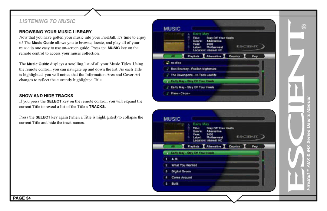 Escient AVX user manual Browsing Your Music Library, Show and Hide Tracks 