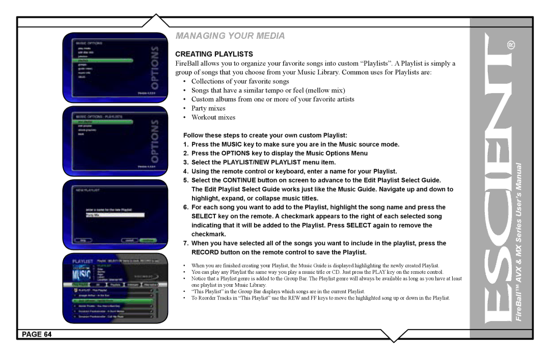 Escient AVX user manual Managing Your Media 