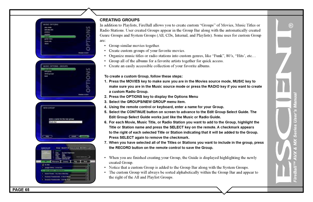 Escient AVX user manual Creating Groups 