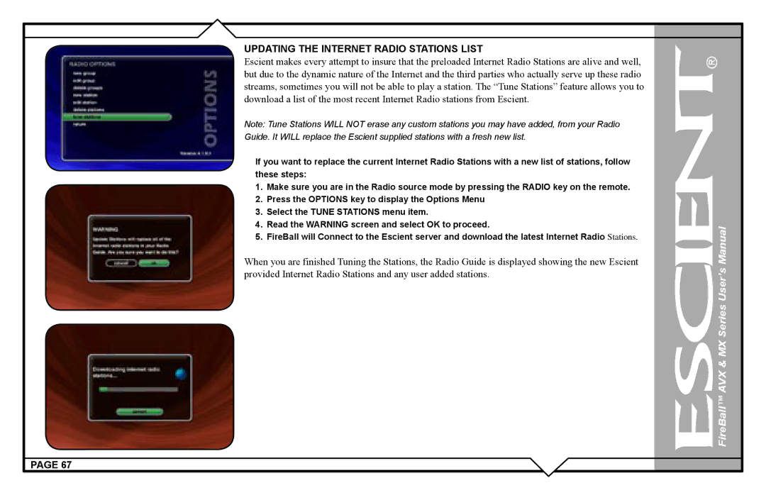 Escient AVX user manual Updating the Internet Radio Stations List 