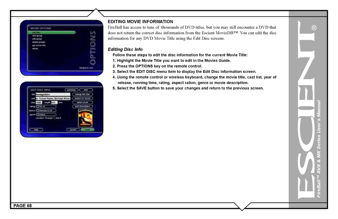 Escient AVX user manual Editing Disc Info 