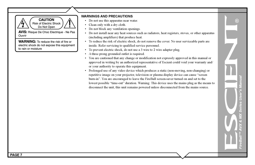 Escient user manual FireBall AVX & MX Series User’s Manual 