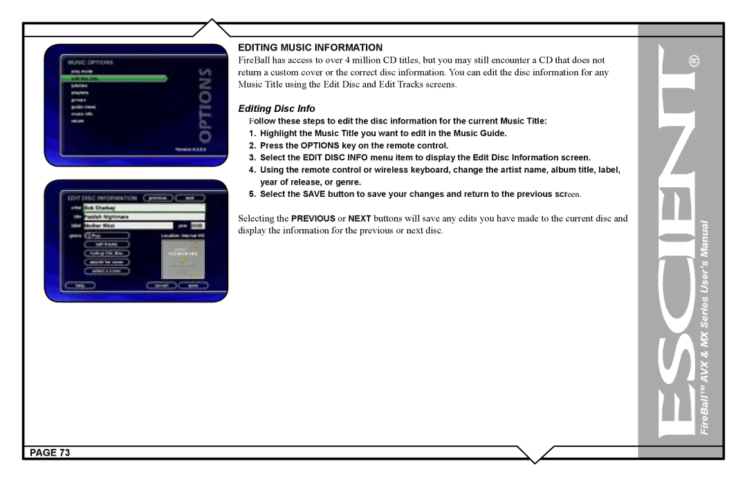 Escient AVX user manual Editing Disc Info 