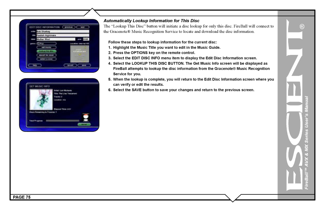 Escient AVX user manual Automatically Lookup Information for This Disc 