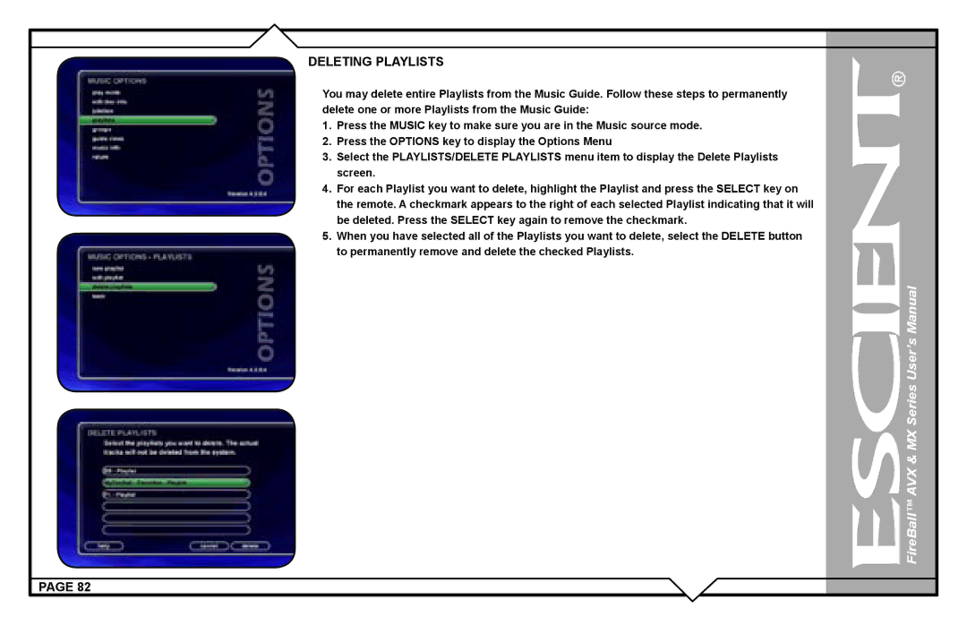 Escient AVX user manual Deleting Playlists 