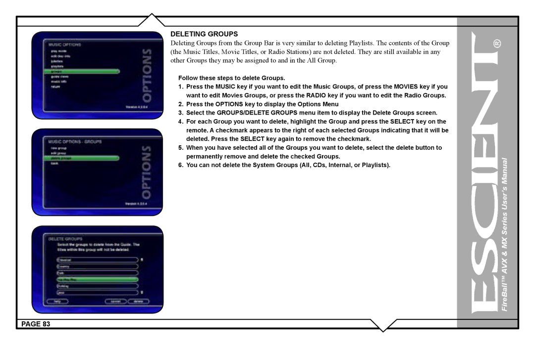 Escient AVX user manual Follow these steps to delete Groups 