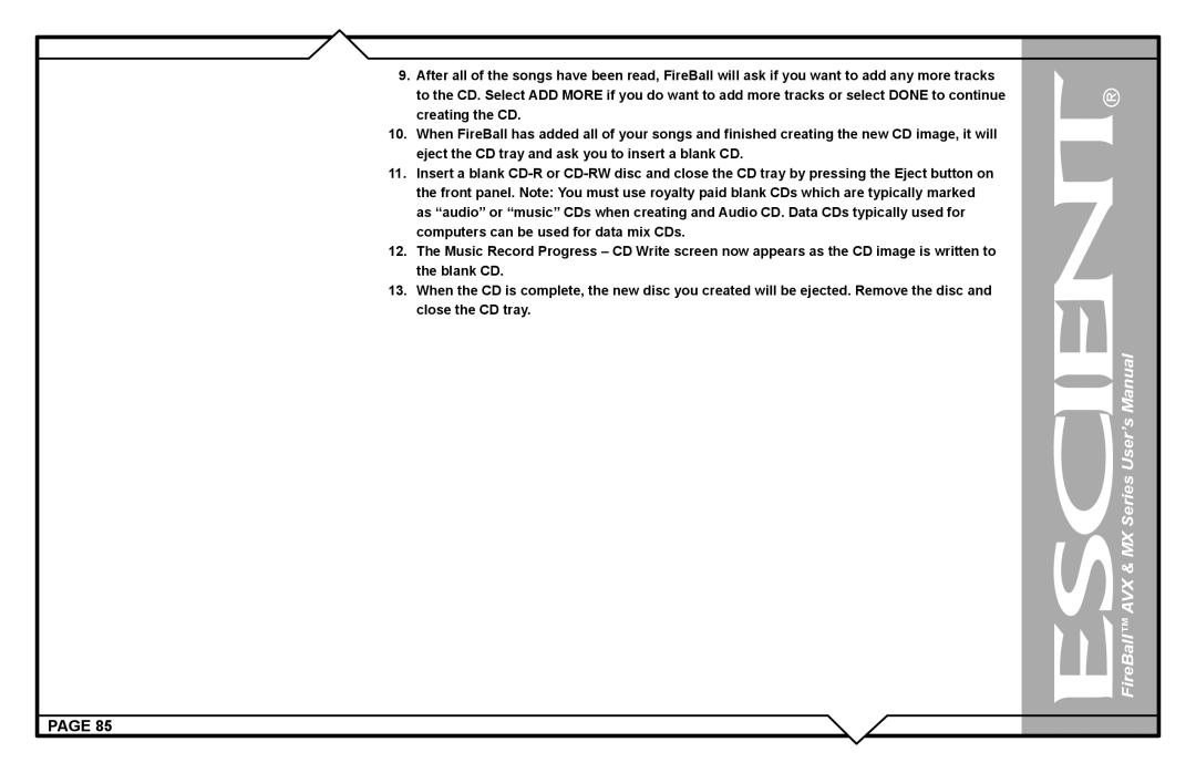 Escient user manual FireBall AVX & MX Series User’s Manual 