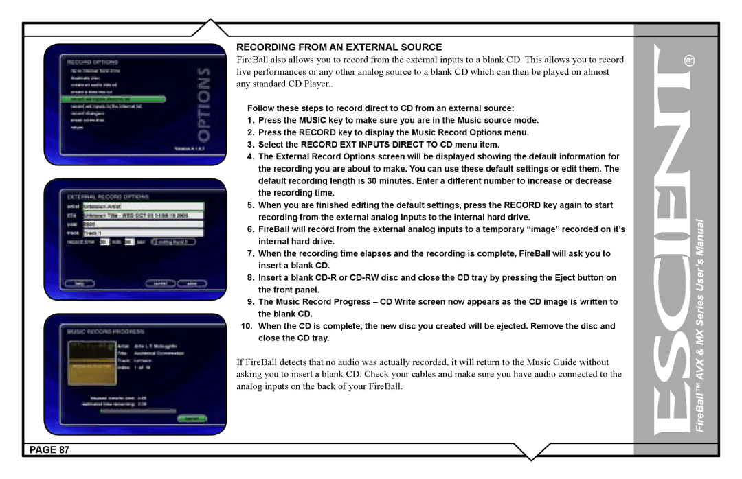 Escient AVX user manual Recording from AN External Source 