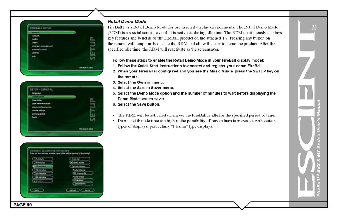 Escient AVX user manual Retail Demo Mode 