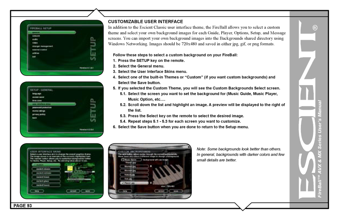 Escient AVX user manual Customizable User Interface 