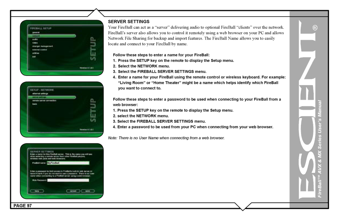 Escient AVX user manual Server Settings 