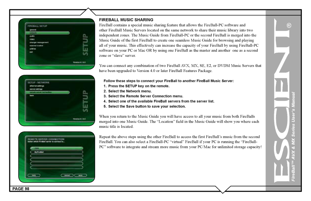 Escient AVX user manual Fireball Music Sharing 