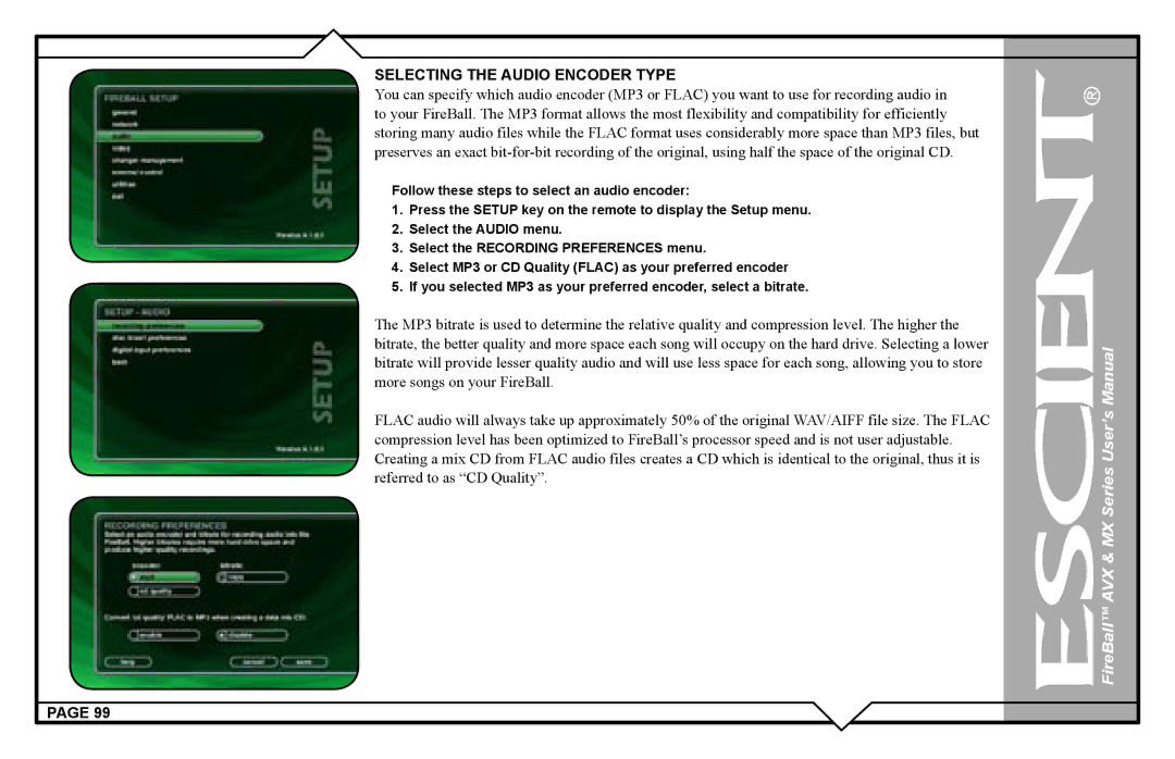 Escient AVX user manual Selecting the Audio Encoder Type 