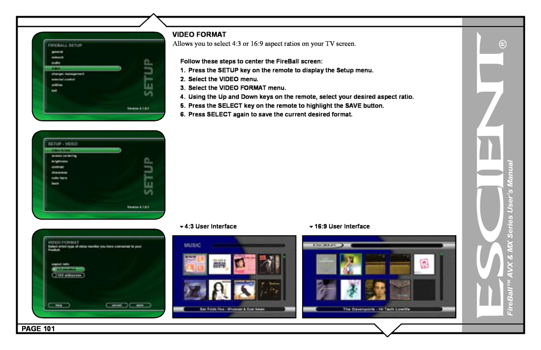 Escient user manual FireBall AVX & MX Series User’s Manual, Follow these steps to center the FireBall screen 