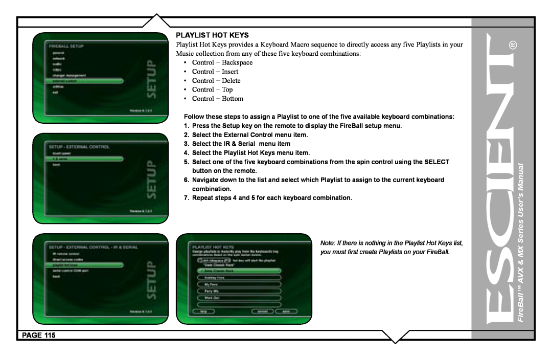 Escient FireBall AVX & MX Series User’s Manual, Playlist Hot Keys, •Control + Backspace •Control + Insert, Page 