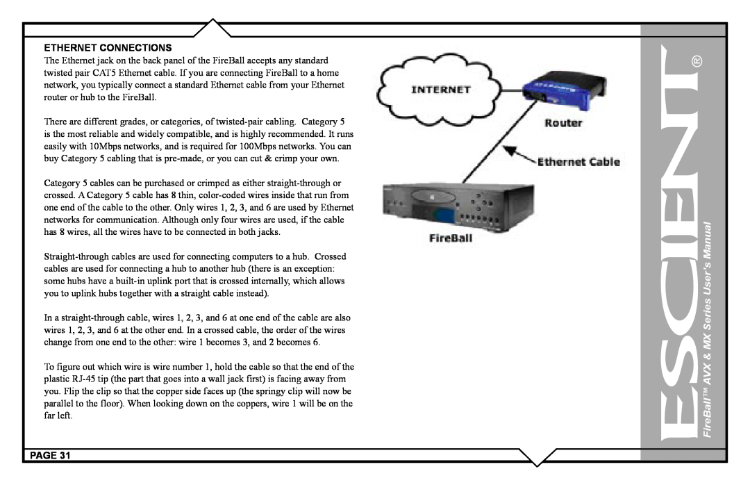 Escient user manual FireBall AVX & MX Series User’s Manual, Ethernet Connections, Page 