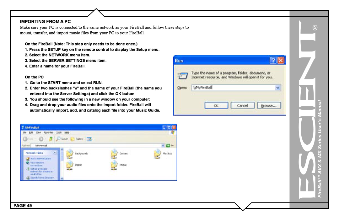 Escient user manual FireBall AVX & MX Series User’s Manual, Select the NETWORK menu item 