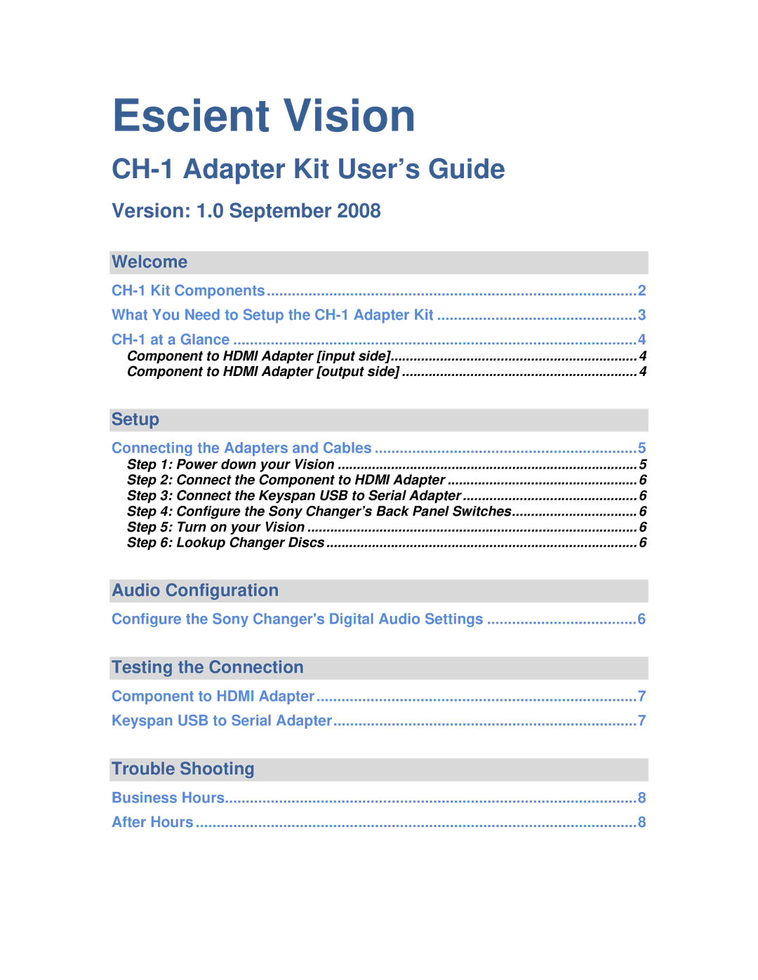 Escient CH-1 manual Escient Vision 