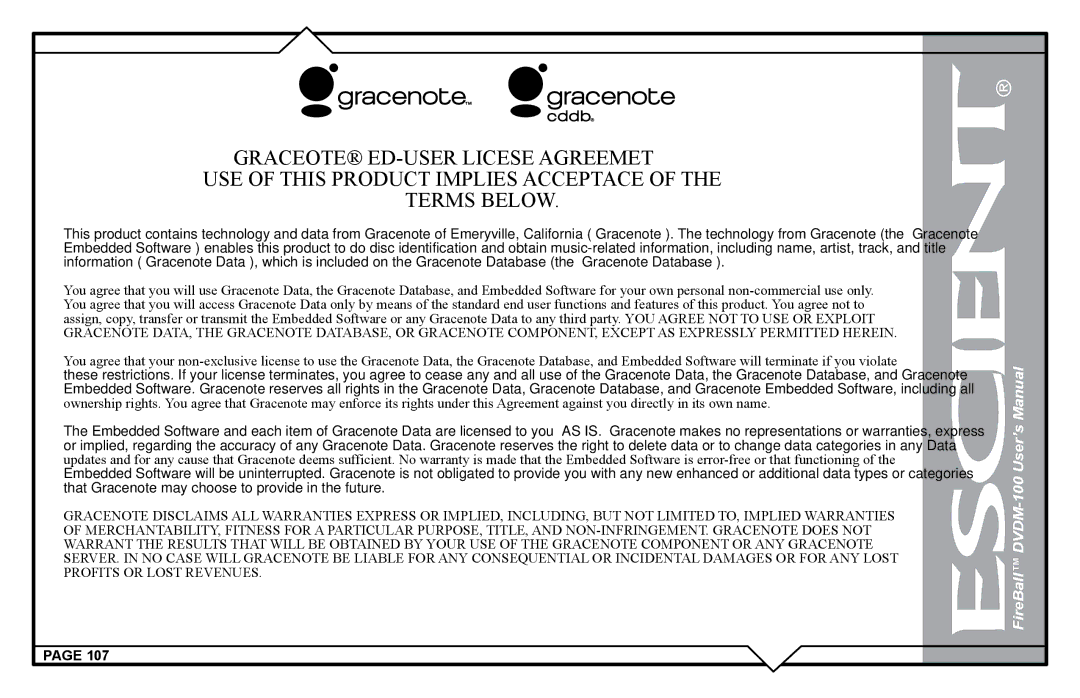 Escient DVDM-100 user manual USE of this Product Implies Acceptance Terms below 