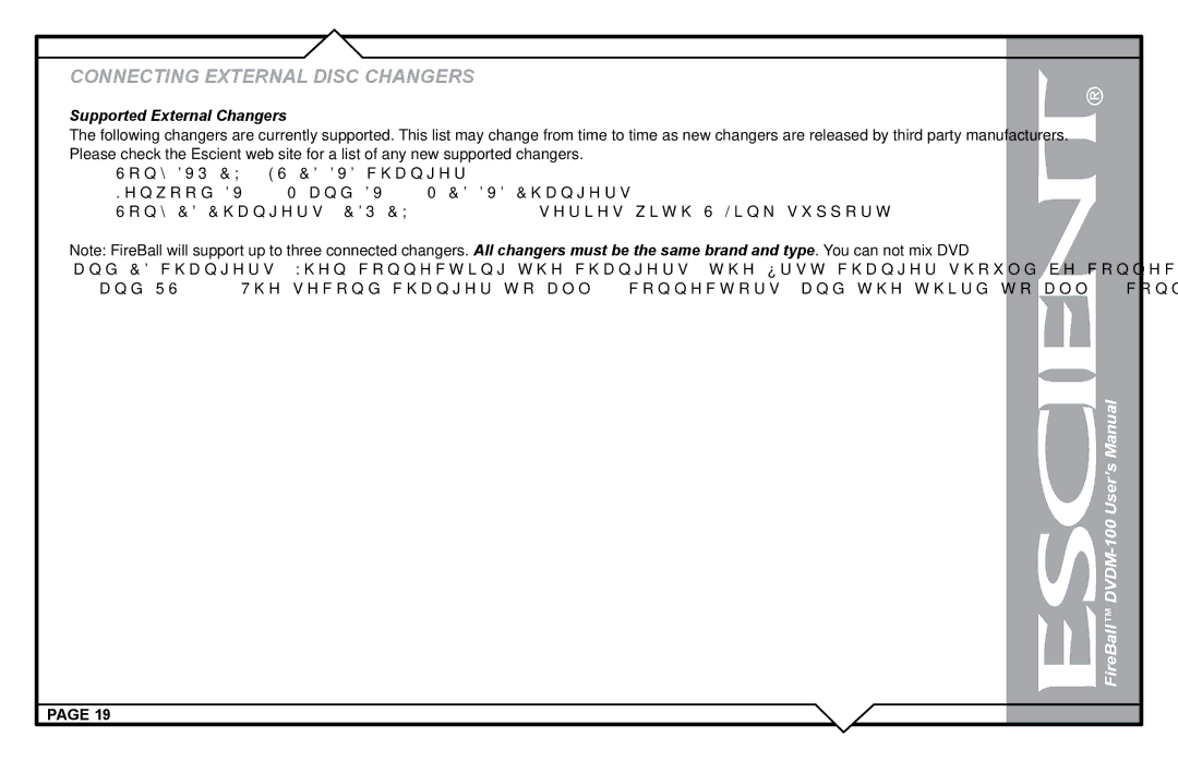 Escient DVDM-100 user manual Supported External Changers 
