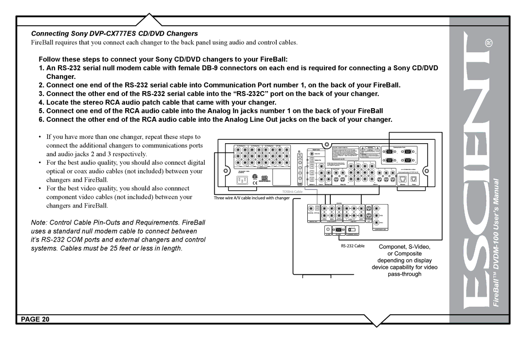 Escient DVDM-100 user manual Connecting Sony DVP-CX777ES CD/DVD Changers 