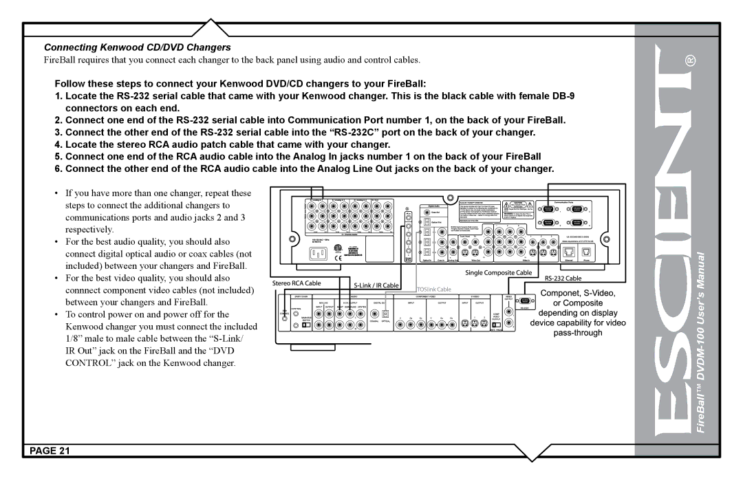 Escient DVDM-100 user manual Connecting Kenwood CD/DVD Changers 