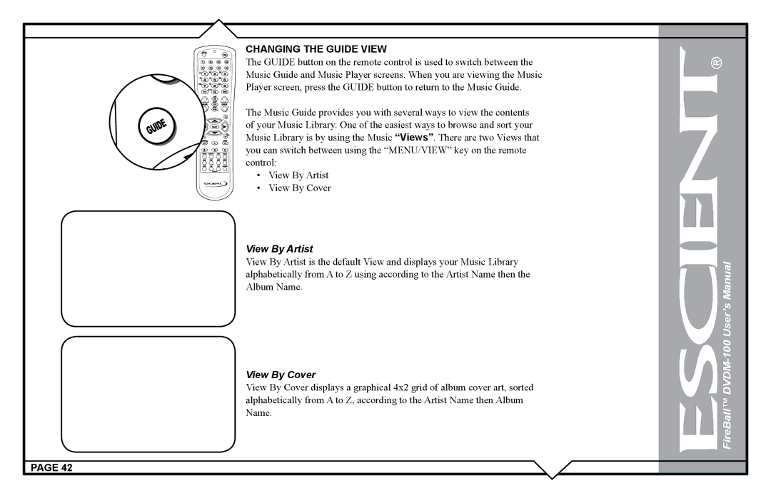 Escient DVDM-100 user manual Changing the Guide View, View By Artist 